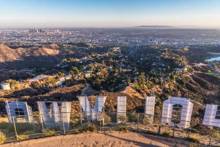 LOS ANGELES, CALIFORNIA - SEPTEMBER 25, 2016: The Hollywood sign overlooking Los Angeles. The iconic sign was originally created in 1923.のeditorial素材