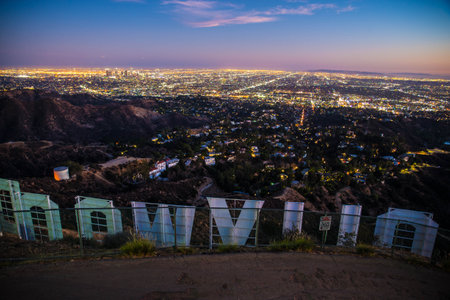 LOS ANGELES, CALIFORNIA - SEPTEMBER 25, 2016: The Hollywood sign overlooking Los Angeles. The iconic...
