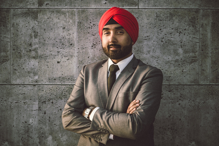 Punjabi businessman portrait outdoors - Hindi man wearing formal elegant suitの写真素材