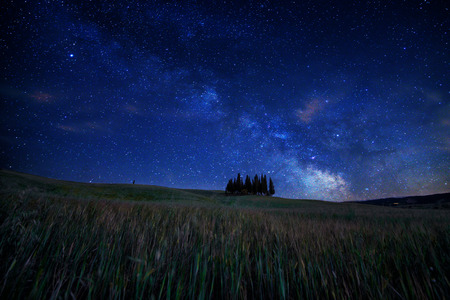 Beautiful tuscan landscape with the cypress woodの写真素材