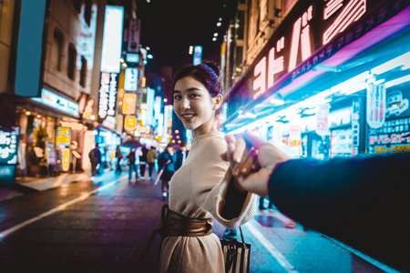 Beautiful happy couple dating in Tokyoのeditorial素材