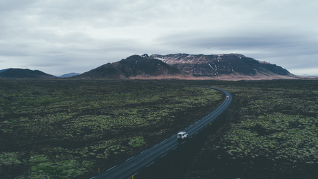 Driving on the icelandic roads, exploring icelandの写真素材