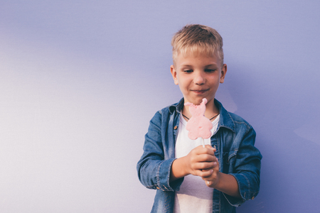 Happy kid lifestyle moments on colore backgroundsの写真素材