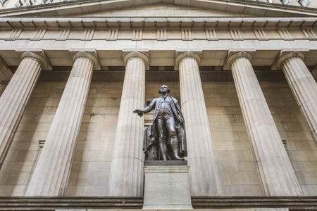 NEW YORK CITY -SEPTEMBER 17 2016. Federal Hall National Memorial on Wall Street in Manhattan New...