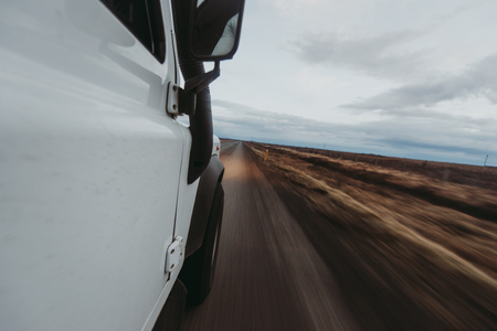 Man exploring iceland. Driving through the landsの写真素材