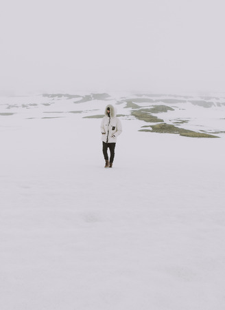 Wanderlust explorer discovering icelandic natural wondersの写真素材