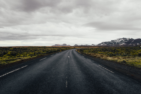 Man exploring iceland. Driving through the landsの写真素材
