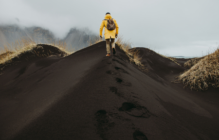 Wanderlust explorer discovering icelandic natural wondersの写真素材