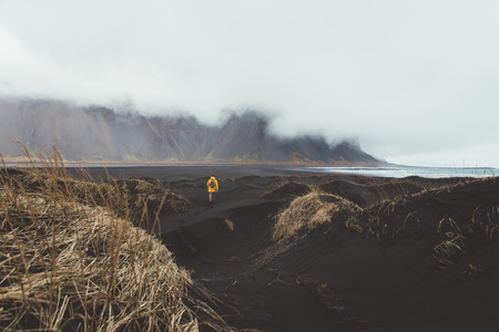 Wanderlust explorer discovering icelandic natural wondersの写真素材