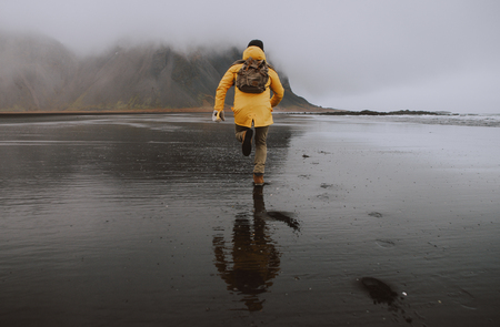 Wanderlust explorer discovering icelandic natural wondersの写真素材