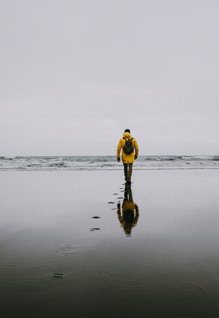 Wanderlust explorer discovering icelandic natural wondersの写真素材