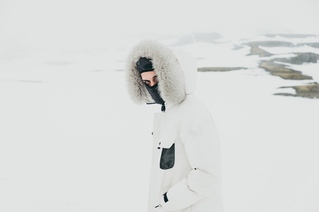 Wanderlust explorer discovering icelandic natural wondersの写真素材