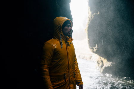 Wanderlust explorer discovering icelandic natural wondersの写真素材