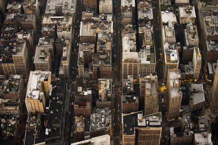 View of NY landmarks from helicopter tourの写真素材