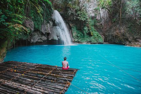 The azure Kawasan waterfall in cebu. The maining attraction on the island. Concept about nature and wanderlust travelingの写真素材