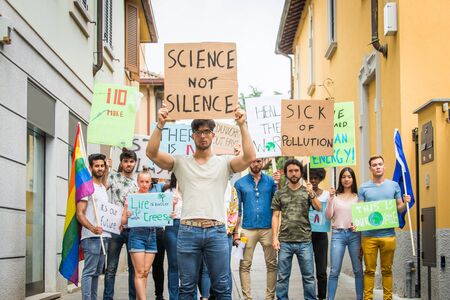Group of activists is protesting outdoors