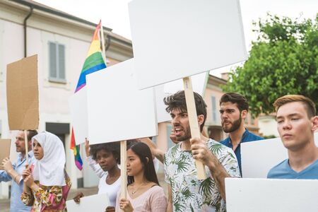 Group of activists is protesting outdoors