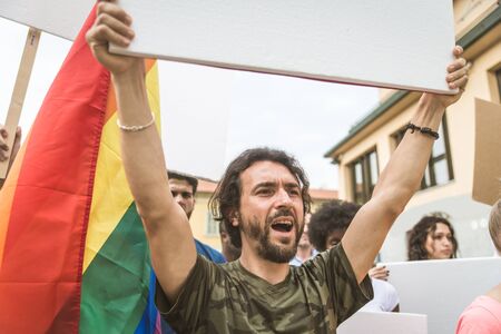 Group of activists is protesting outdoors