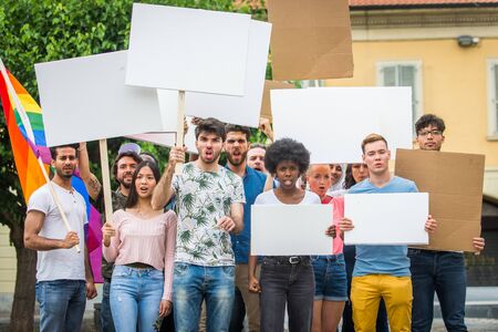 Group of activists is protesting outdoors