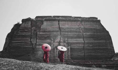 Two Monk on the way to the templeの写真素材