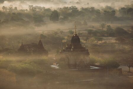 Aerial view of the temple historical site in Bagan, Myanmar.