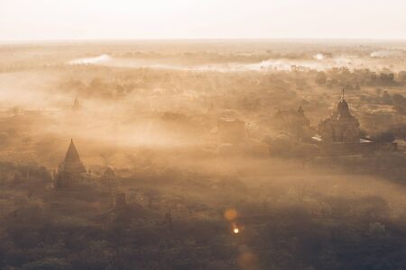 Aerial view of the temple historical site in Bagan, Myanmar.