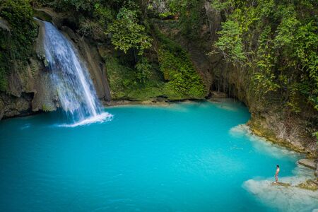 Kawasan waterfalls located on Cebu Island, Philippines - Beautiful waterfall in the jungleの写真素材