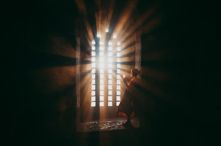 BAGAN, MYANMAR. 28TH FEBRUARY 2019. Portrait of  local little buddhist monks. In myanmar childrens start training for becoming monks at the age of 7のeditorial素材