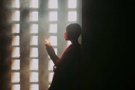 BAGAN, MYANMAR. 28TH FEBRUARY 2019. Portrait of  local little buddhist monks. In myanmar childrens start training for becoming monks at the age of 7のeditorial素材
