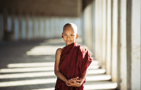 MANDALAY, MYANMAR . MARCH 1ST 2019. Children monks spending time together. In myanmar childrens start the training to become monks at the age of sevenのeditorial素材