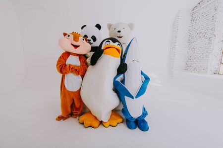 Group of mascots doing party. Concept about carnival, animals rights and lifestyle