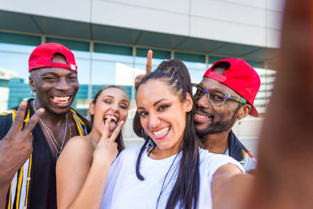 Hip hop crew dancing - Multiracial group of people having fun outdoors