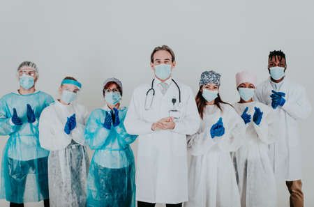 2020 heroes. Image with medical staff, nurses and doctors. Concept about health care and medicine