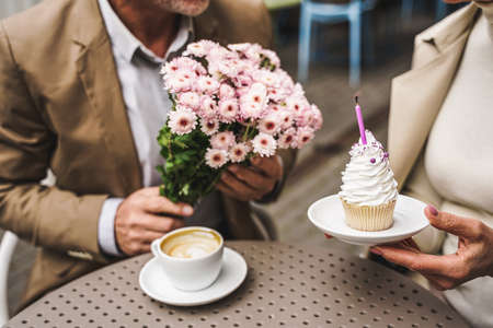 Beautiful senior couple dating outdoors - Mature couple portrait, concepts about elderly and lifestyleの写真素材