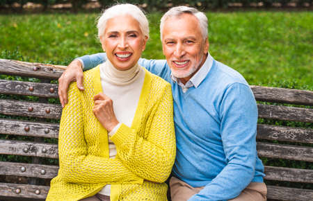 Beautiful senior couple dating outdoors - Mature couple portrait, concepts about elderly and...