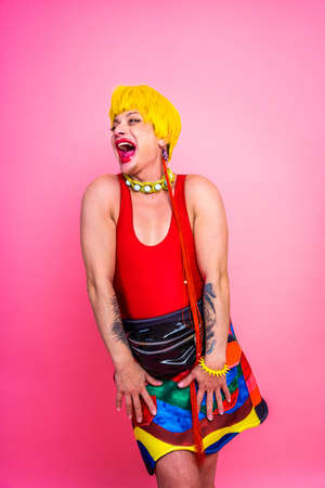 Transgender fighting for lgbtq community rights - Transsexual male portrait, conceptual support for gay people, lesbians, transgender and against homophobiaの写真素材