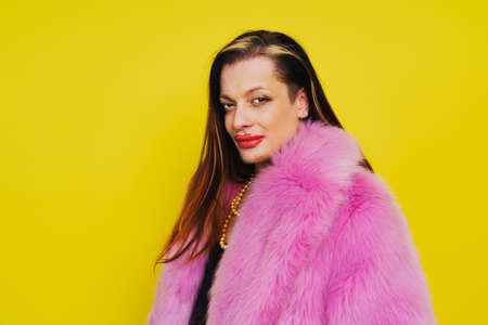 Transgender fighting for lgbtq community rights - Transsexual male portrait, conceptual support for gay people, lesbians, transgender and against homophobiaの写真素材