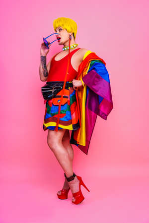 Transgender fighting for lgbtq community rights - Transsexual male portrait, conceptual support for gay people, lesbians, transgender and against homophobiaの写真素材