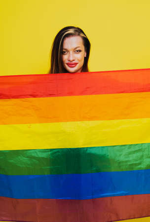 Transgender fighting for lgbtq community rights - Transsexual male portrait, conceptual support for gay people, lesbians, transgender and against homophobiaの写真素材