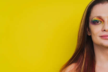 Transgender fighting for lgbtq community rights - Transsexual male portrait, conceptual support for gay people, lesbians, transgender and against homophobiaの写真素材