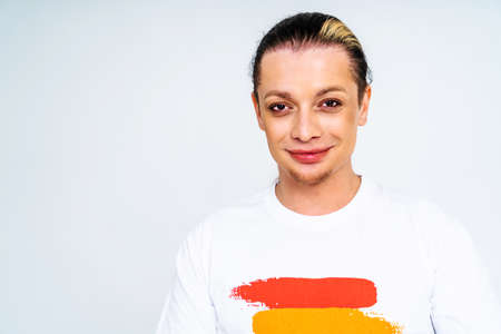 Transgender fighting for lgbtq community rights - Transsexual male portrait, conceptual support for gay people, lesbians, transgender and against homophobiaの写真素材