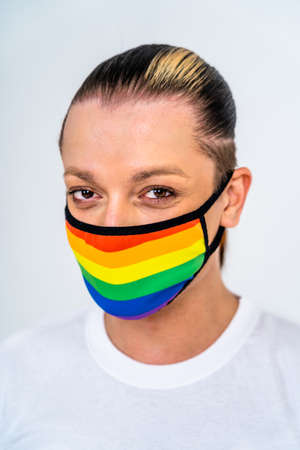 Transgender fighting for lgbtq community rights - Transsexual male portrait, conceptual support for gay people, lesbians, transgender and against homophobiaの写真素材