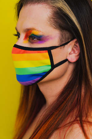 Transgender fighting for lgbtq community rights - Transsexual male portrait, conceptual support for gay people, lesbians, transgender and against homophobiaの写真素材