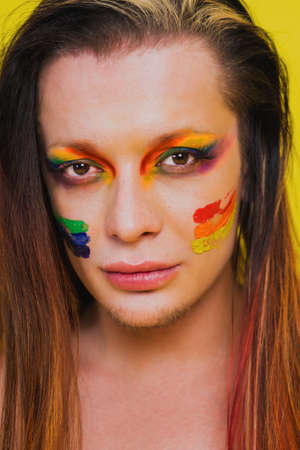 Transgender fighting for lgbtq community rights - Transsexual male portrait, conceptual support for gay people, lesbians, transgender and against homophobiaの写真素材