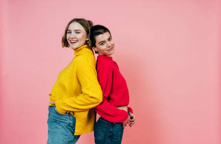 group of multiethnic women with different kind of skin posing together in studio. Concept about body...