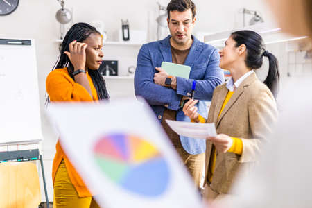Business company employee brainstorming new ideas for marketing plan - Entrepreneur with colored...