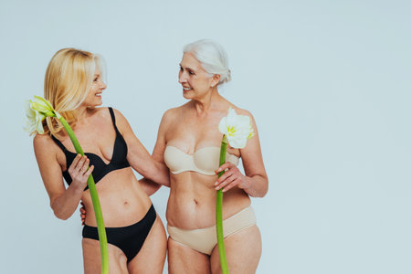 Beautiful senior women with young and clean look, beauty shot - Pretty senior ladies over 60 with perfect skin, concepts about elderly, beauty treatment and skin careの写真素材