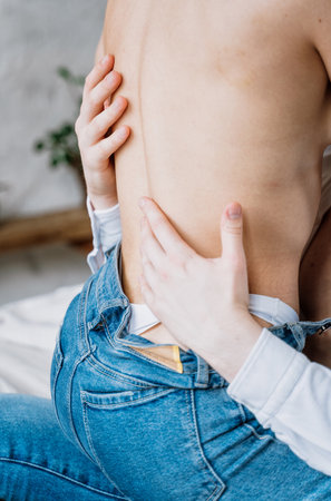 young couple spending time in their beautiful countryside house. Romantic lifestyle momentsの写真素材