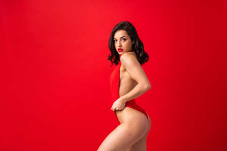 Sexy woman with sensual body doing erotic poses - Pretty girl in underwearの写真素材