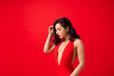 Sexy woman with sensual body doing erotic poses - Pretty girl in underwearの写真素材